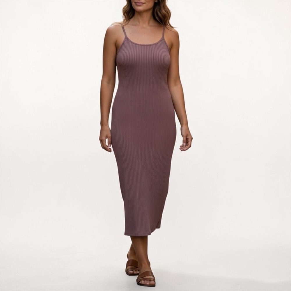 Say What Ribbed Midi Bodycon Dress Mauve Purple Adjustable Straps XL